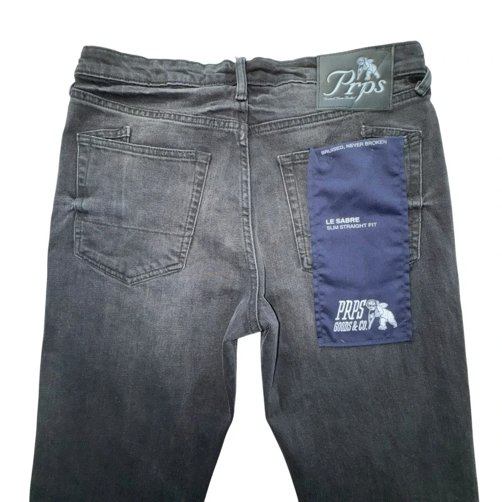 Prps Le Sabre Slim Straight Stretch Denim Jeans Black Stone Wash Men 32 NWT